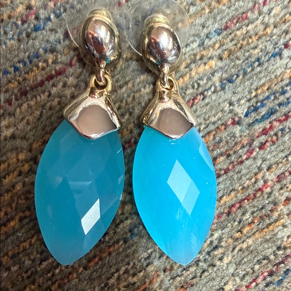 Cache Gold-Tone Teal Marquise Drop Earrings - Women Jewelry Never Worn